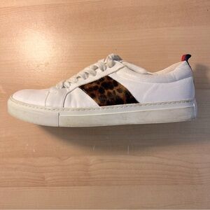 Boden white sneaker with cowhide and red grosgrain ribbon